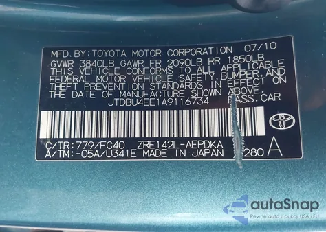 2010 Toyota Corolla Le from USA, damaged, VIN JTDBU4EE1A9116734